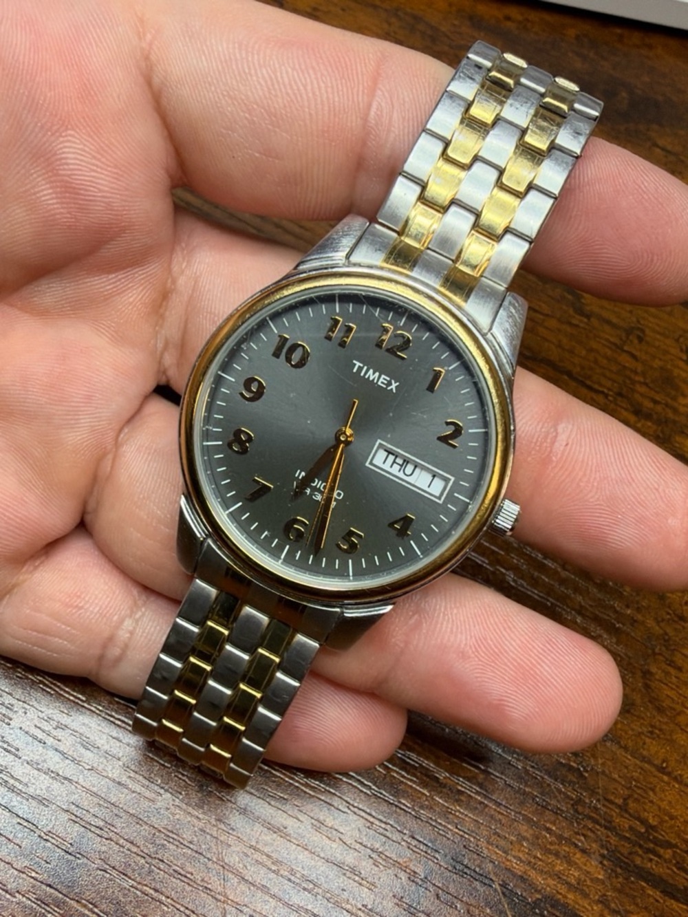 Timex Two-Tone Silver and Gold Men's Watch with Black Dial